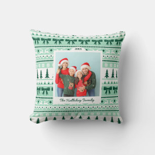 Christmas Sweater Pattern and 2 Photo Family Throw Pillow
