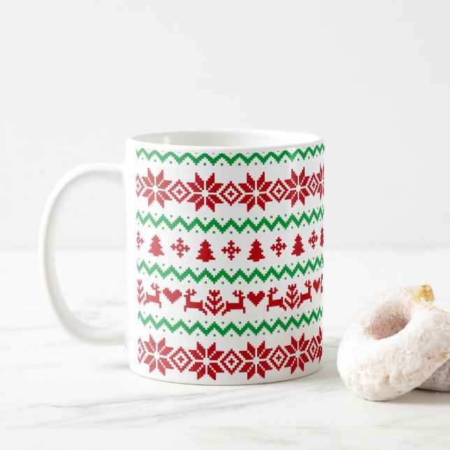 Christmas Sweater Pattern Coffee Mug (With Donut)