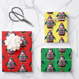 Christmas Sweater Penguin  Wrapping Paper Sheets