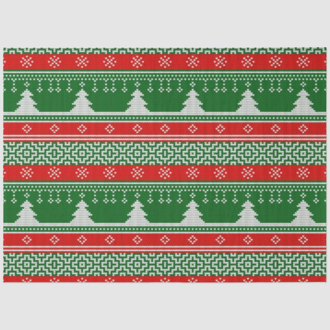 Christmas Sweater Pine Trees Snowflakes Christmas Tissue Paper (Front)