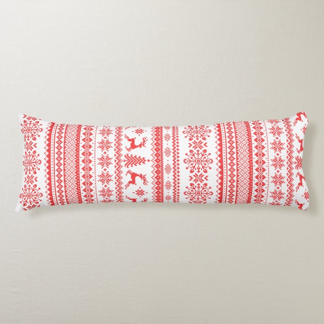 Christmas sweater red fair isle pattern monogram body pillow (Front)