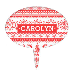 Christmas sweater red fair isle pattern monogram cake topper