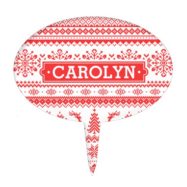Christmas sweater red fair isle pattern monogram cake topper (Front)