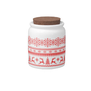 Christmas sweater red fair isle pattern monogram candy jar