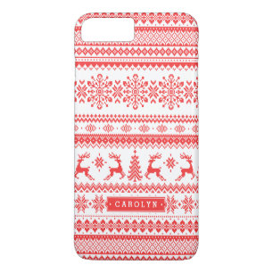 Christmas sweater red fair isle pattern monogram iPhone 8 plus/7 plus case