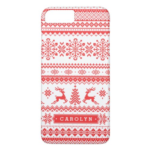 Christmas sweater red fair isle pattern monogram iPhone 8 plus7 plus case