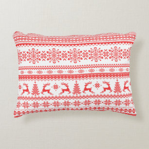 Christmas sweater red fair isle pattern monogram decorative pillow