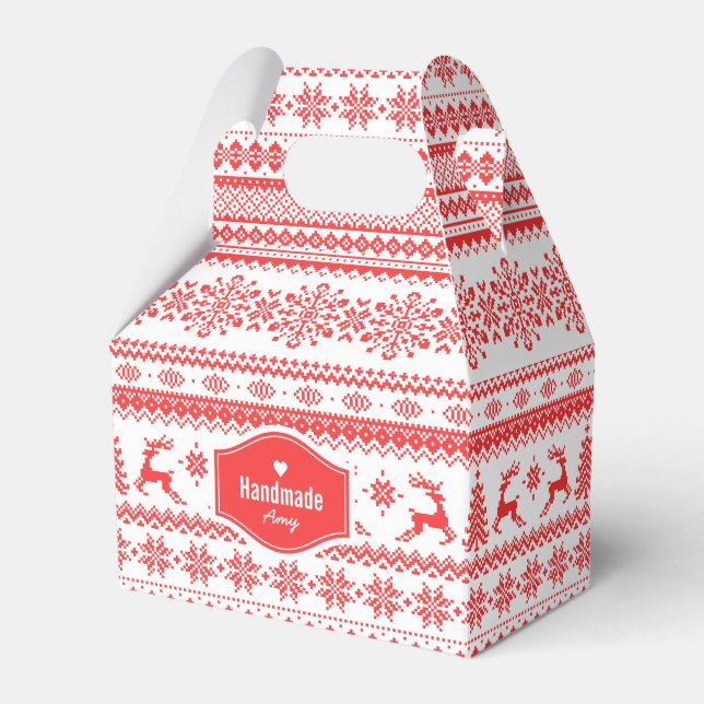 Christmas sweater red fair isle pattern monogram favor boxes (Front Side)