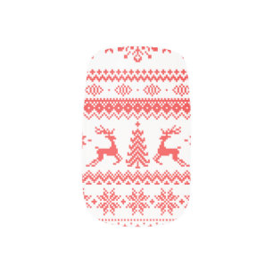 Christmas sweater red fair isle pattern monogram minx nail wraps