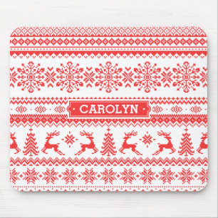 Christmas sweater red fair isle pattern monogram mouse pad