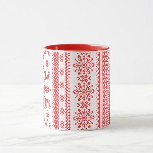 Christmas sweater red fair isle pattern monogram mug