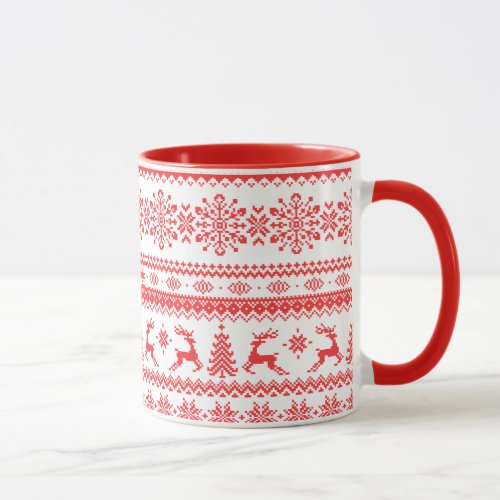 Christmas sweater red fair isle pattern monogram mug