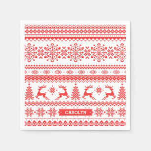 Christmas sweater red fair isle pattern monogram napkins