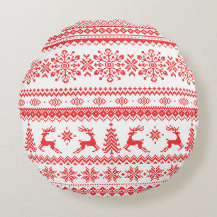 Christmas sweater red fair isle pattern monogram round pillow