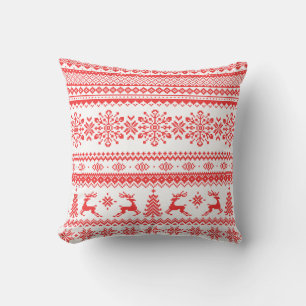 Christmas sweater red fair isle pattern monogram throw pillow
