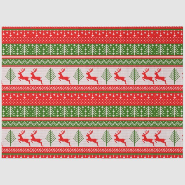 Christmas Sweater Reindeer Pine Trees Christmas Tissue Paper (Front)