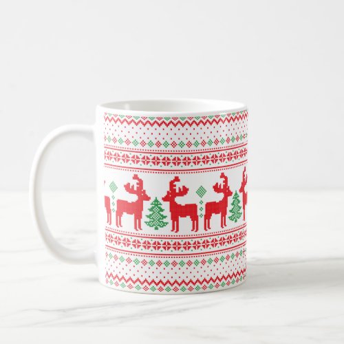 Christmas Sweater Reindeer Xmas Trees Knit Pattern Coffee Mug