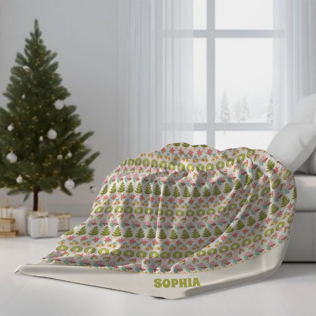 Christmas Sweater Stripe Nostalgic Holiday Name Fleece Blanket (Creator Uploaded)