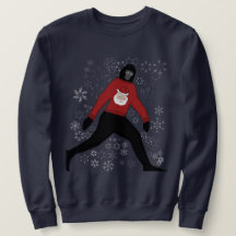 christmas sweater with bigfoot and santa; unisex