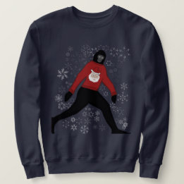 christmas sweater with bigfoot and santa; unisex