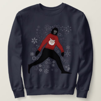 christmas sweater with bigfoot and santa; unisex