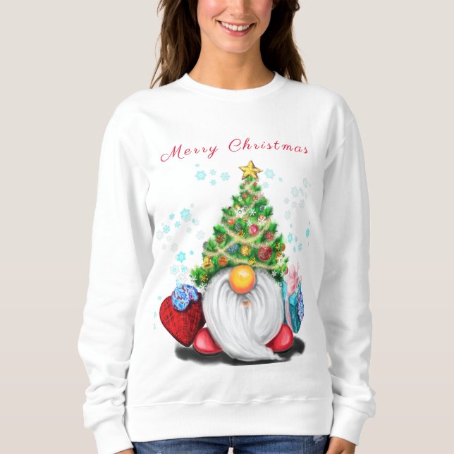 Christmas Sweatshirt Cute Gnome with Gifts (Front)