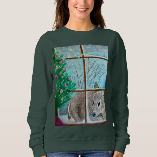 Christmas sweatshirt: Deer looking through window Sweatshirt