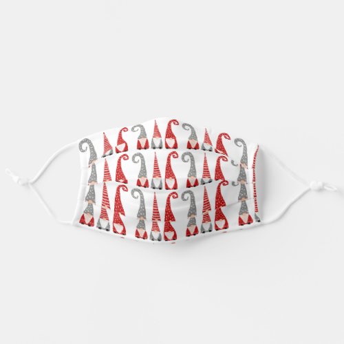 Christmas Swedish Gnomes Pattern Red White Gray Adult Cloth Face Mask