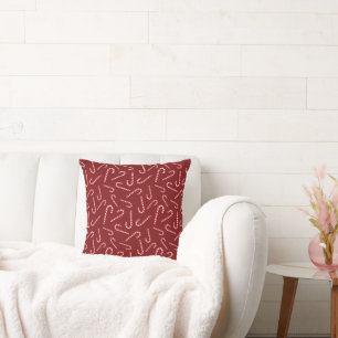 Christmas Sweet Candy Cane Dark Red Home Decor Throw Pillow