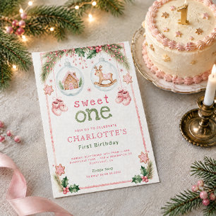 Christmas Sweet One 1st Birthday Invitation