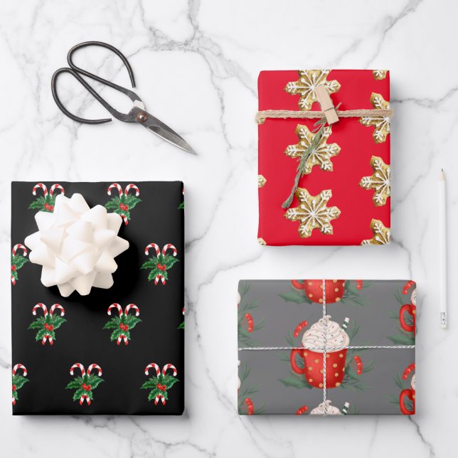 Christmas Sweet Treats Trio Wrapping Paper Sheets (Front)