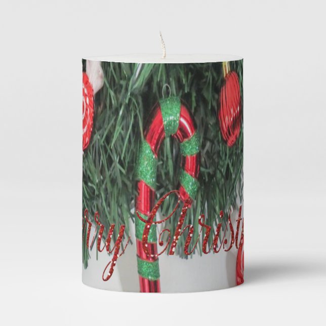 Christmas Sweets,Balls ,Merry Christmas Pillar Candle (Front)
