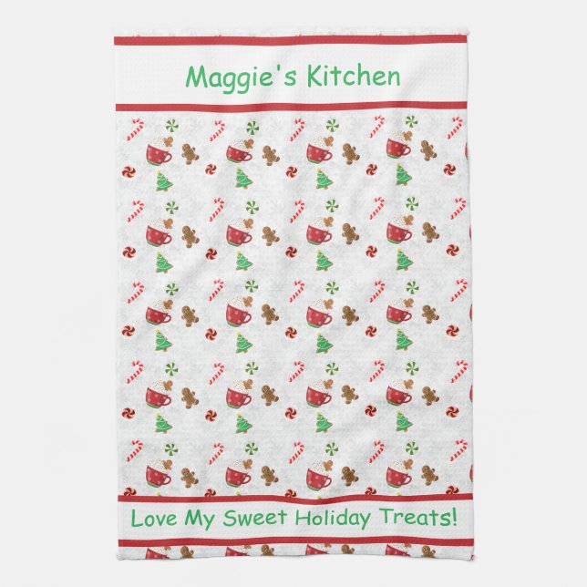 Christmas Sweets – Candy Canes, Cookies & Cocoa Kitchen Towel (Vertical)