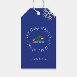 Christmas swimmer custom text blue gift tags