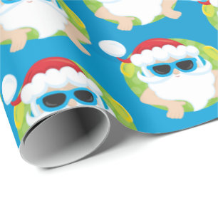 Christmas swimming beach tiled Santa party wrap Wrapping Paper