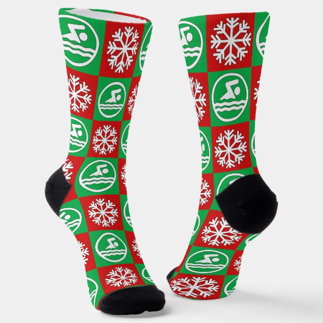 Christmas Swimming & Diving Swim Snowflake Swimmer Socks (Angled)