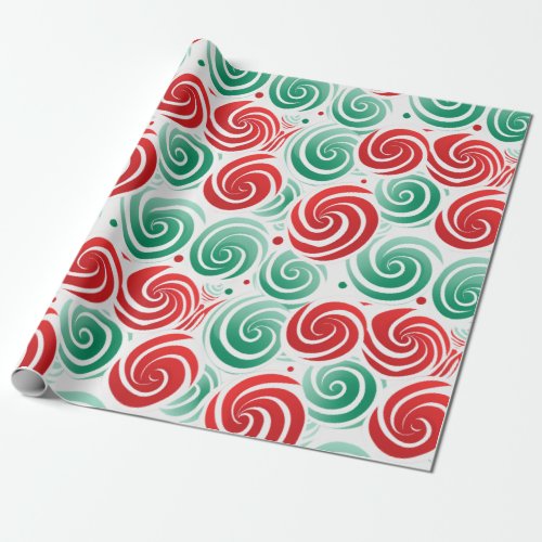 Christmas Swirl Red Green and White  Wrapping Paper