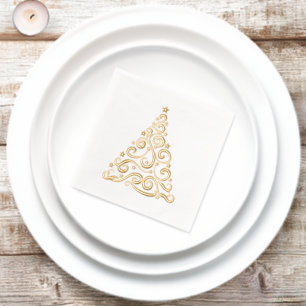 Christmas Swirls and Stars Tree Elegant Foil Napkins