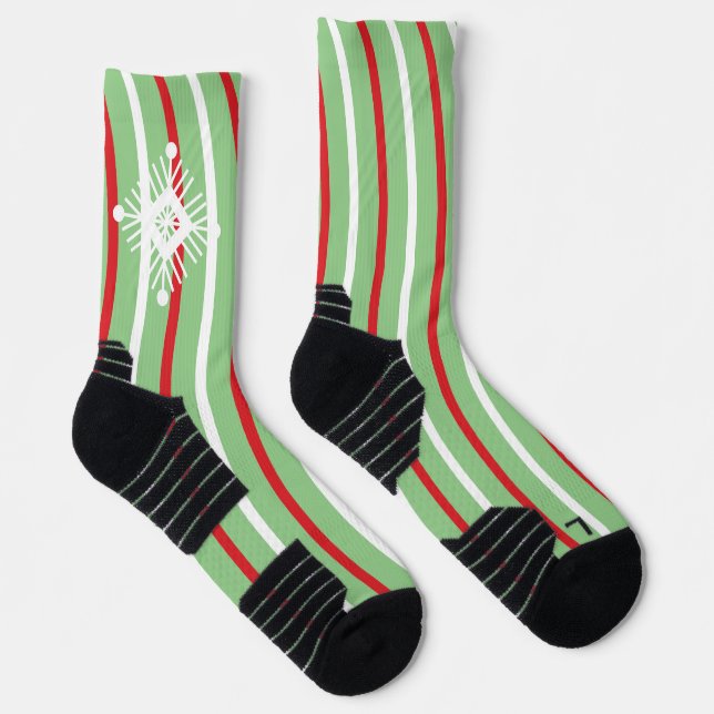 Christmas Swirls Red White Peppermint Snowflakes Socks (Right)