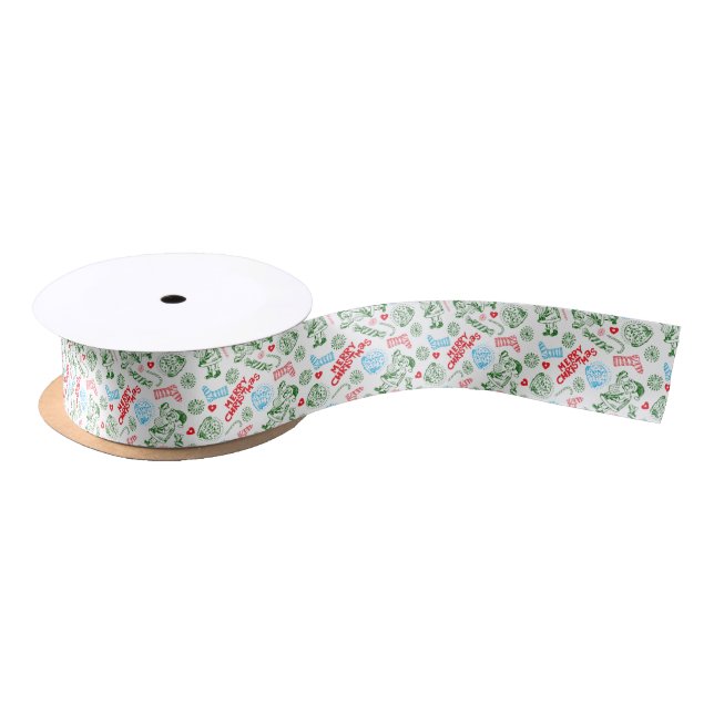 Christmas Symbols Doodling Red & Green Pattern Satin Ribbon (Spool)