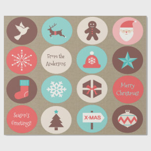 Christmas Symbols Large Medallions Custom Text Wrapping Paper