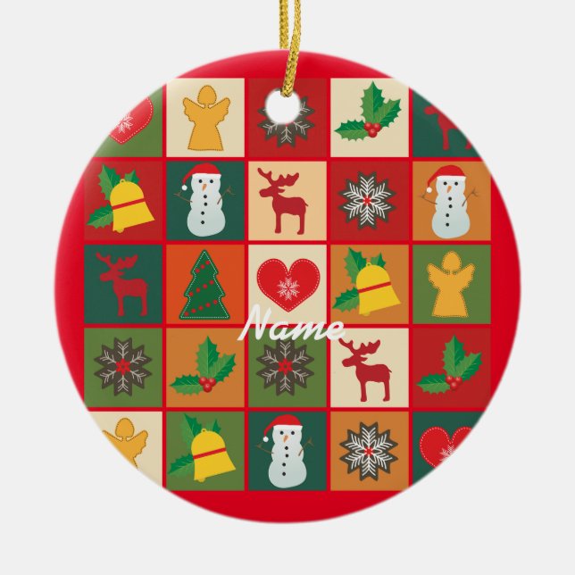Christmas Symbols Medley Art Thunder_Cove Ceramic Ornament (Front)