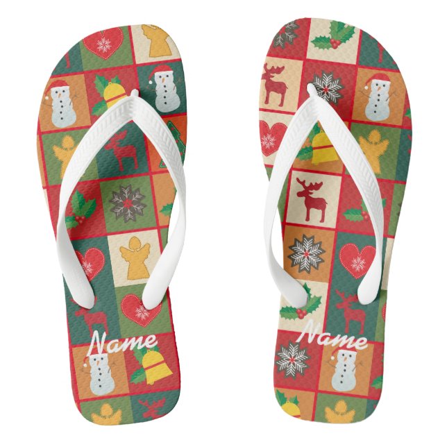 Christmas Symbols Medley Art Thunder_Cove Flip Flops (Footbed)