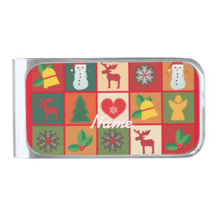 Christmas Symbols Medley Art Thunder_Cove Silver Finish Money Clip