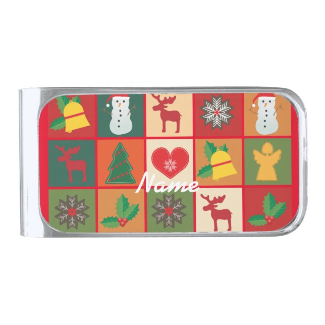 Christmas Symbols Medley Art Thunder_Cove Silver Finish Money Clip (Front)