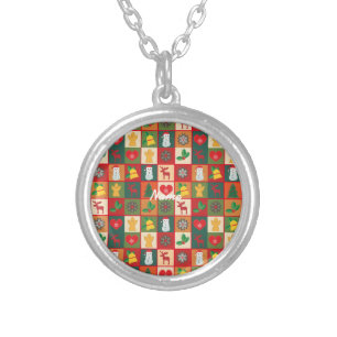 Christmas Symbols Medley Art Thunder_Cove Silver Plated Necklace