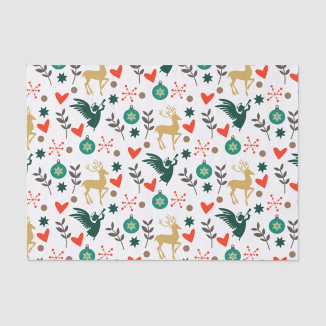 Christmas symbols Pattern traditional colors Tissue Paper (Front)