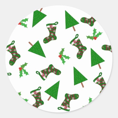 Christmas Symbols Red and Green Classic Round Sticker