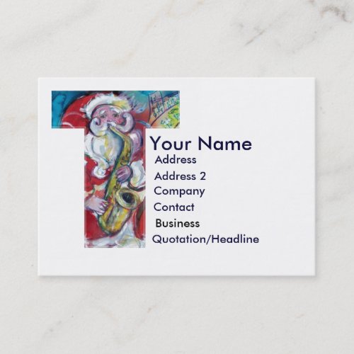 CHRISTMAS T LETTER  SANTA CLAUS WITH SAX BUSINESS CARD