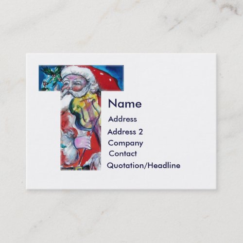 CHRISTMAS T LETTER   SANTA  WITH VIOLIN MONOGRAM BUSINESS CARD